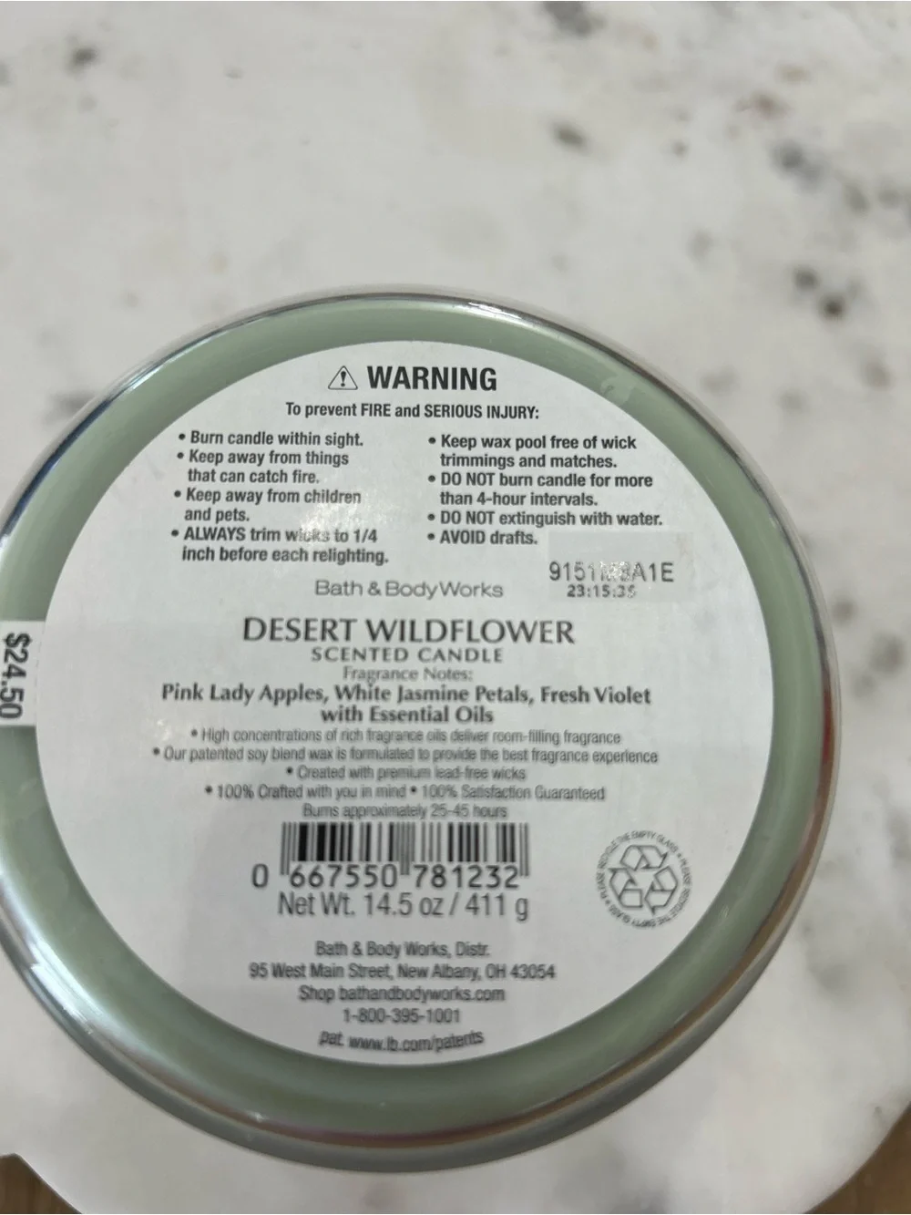 Bath & Body Works Desert Wildflower 3-Wick Candle Discontinued Rose Gold Lid